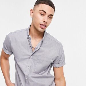 TOPMAN Men's Gray Short-sleeved Oxford Shirt